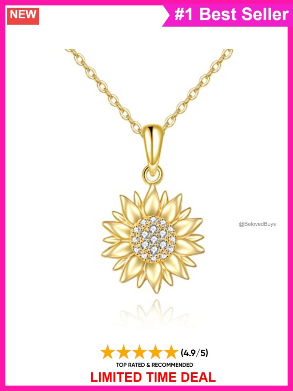 14k Yellow Gold Sunflower Pendant Necklace for Women Fine